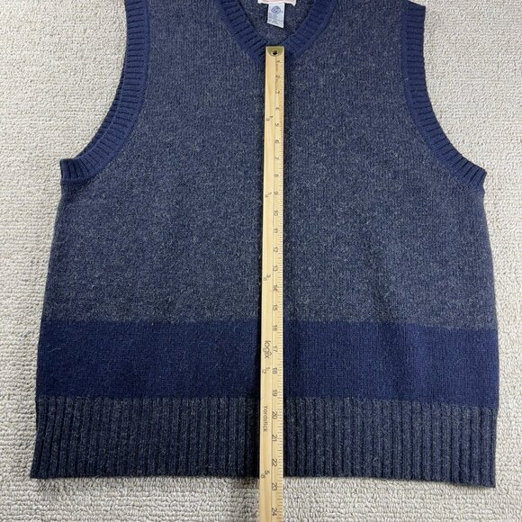 Vintage Badge V-neck Pure Wool Sweater Vest Blue Men’s Size XL - Picture 3 of 6